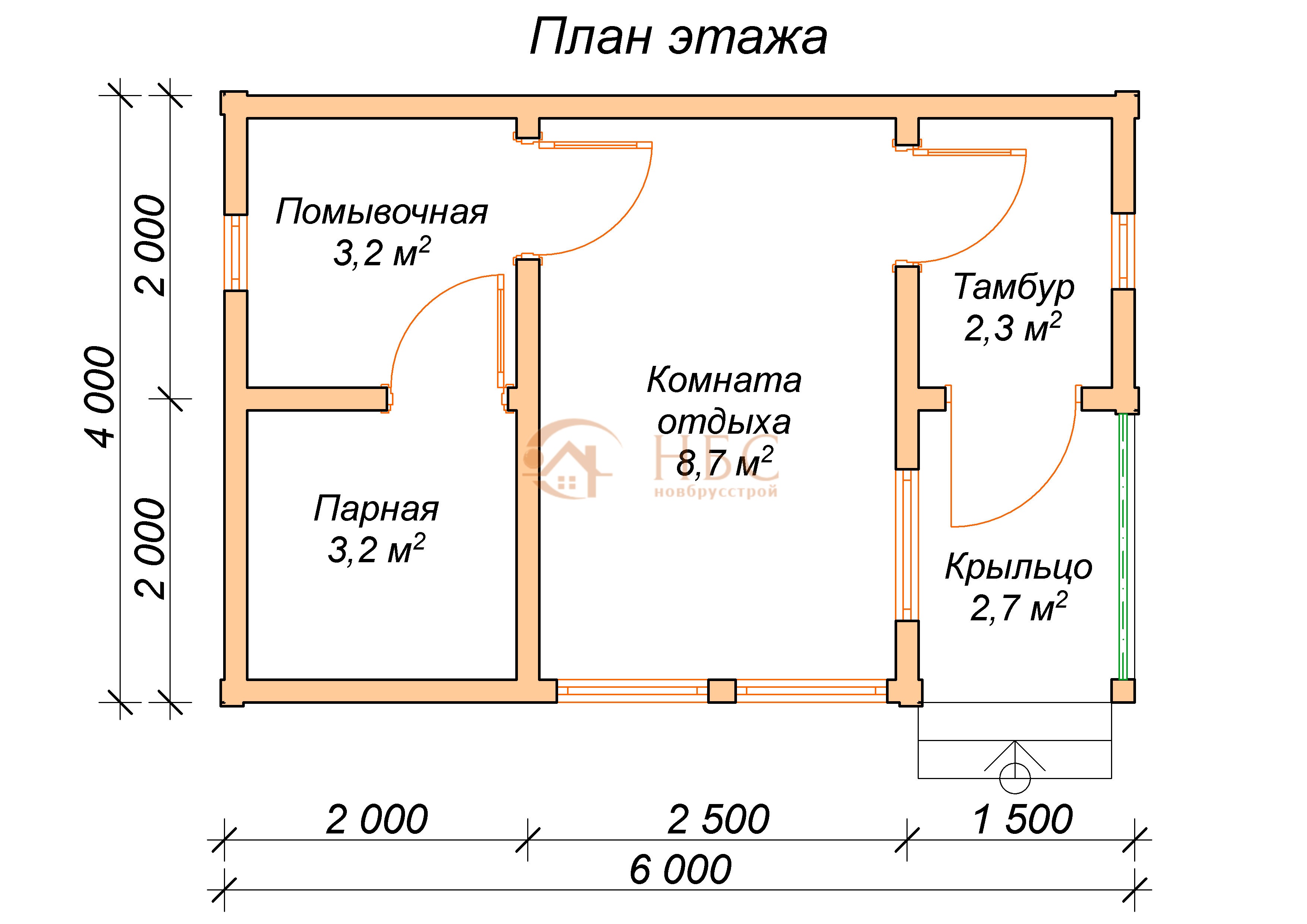 План бани из бруса